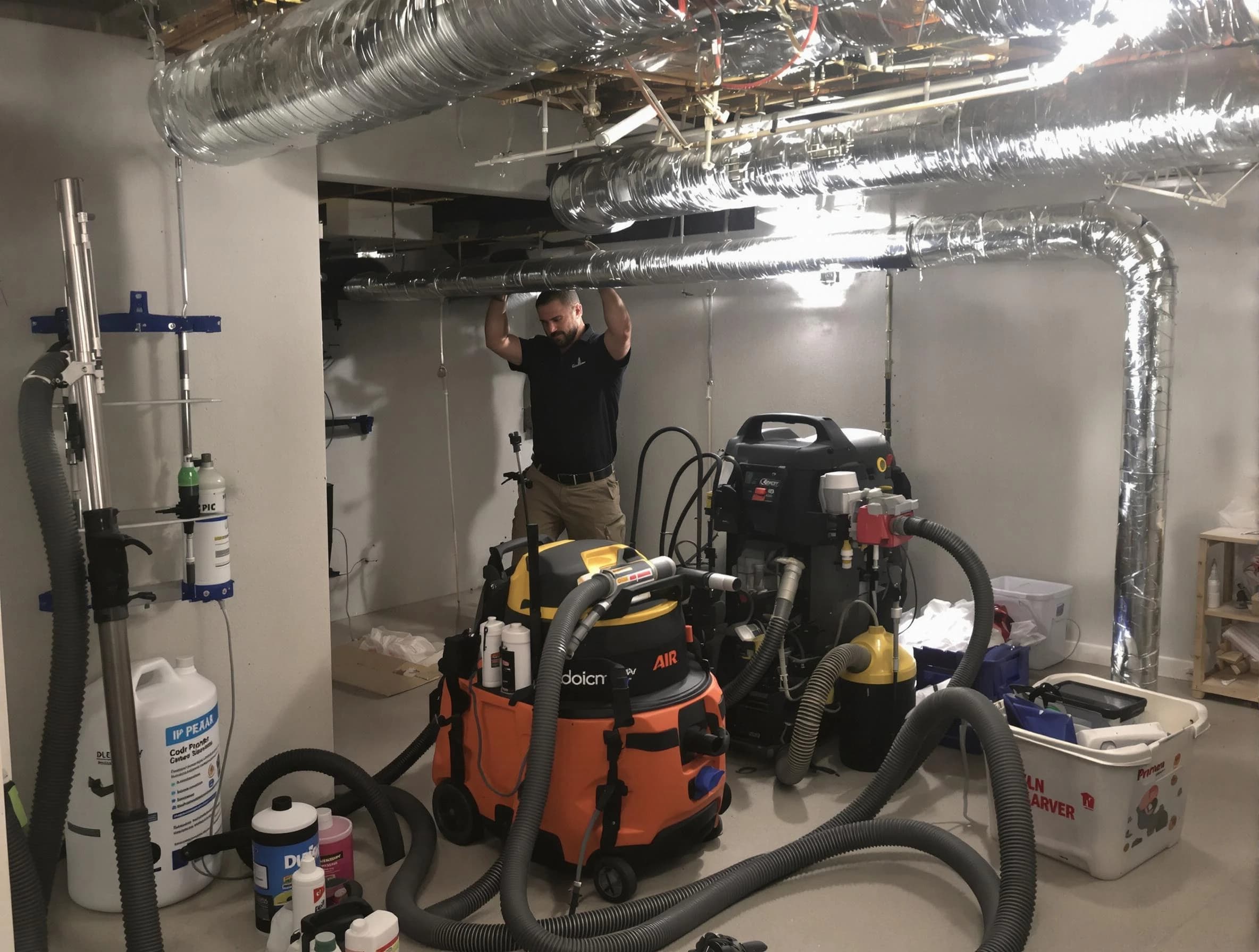 Marietta Air Duct Cleaning specialist performing professional mold removal from air ducts using safety equipment in Marietta