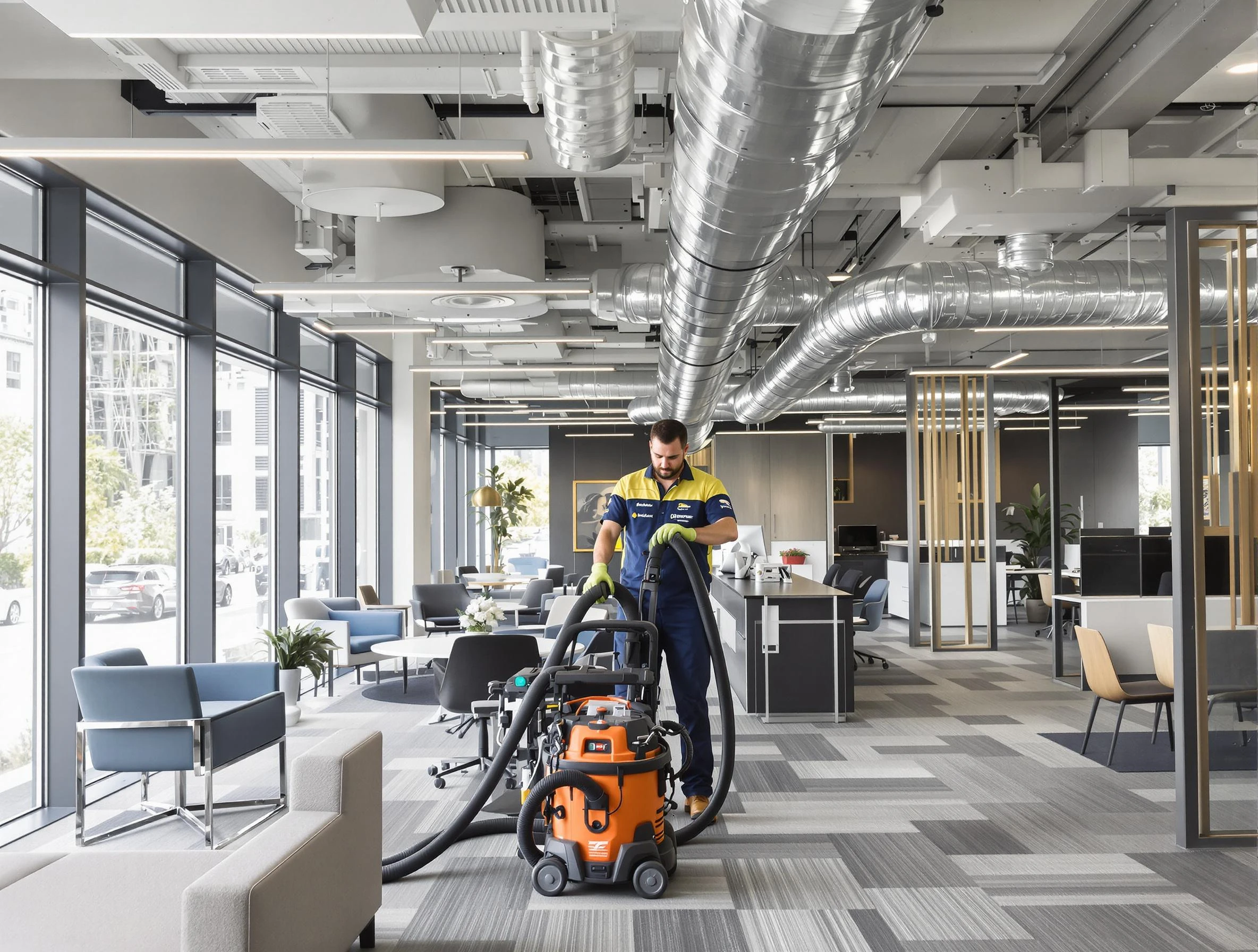 Marietta Air Duct Cleaning team performing thorough commercial duct cleaning at a Marietta business center